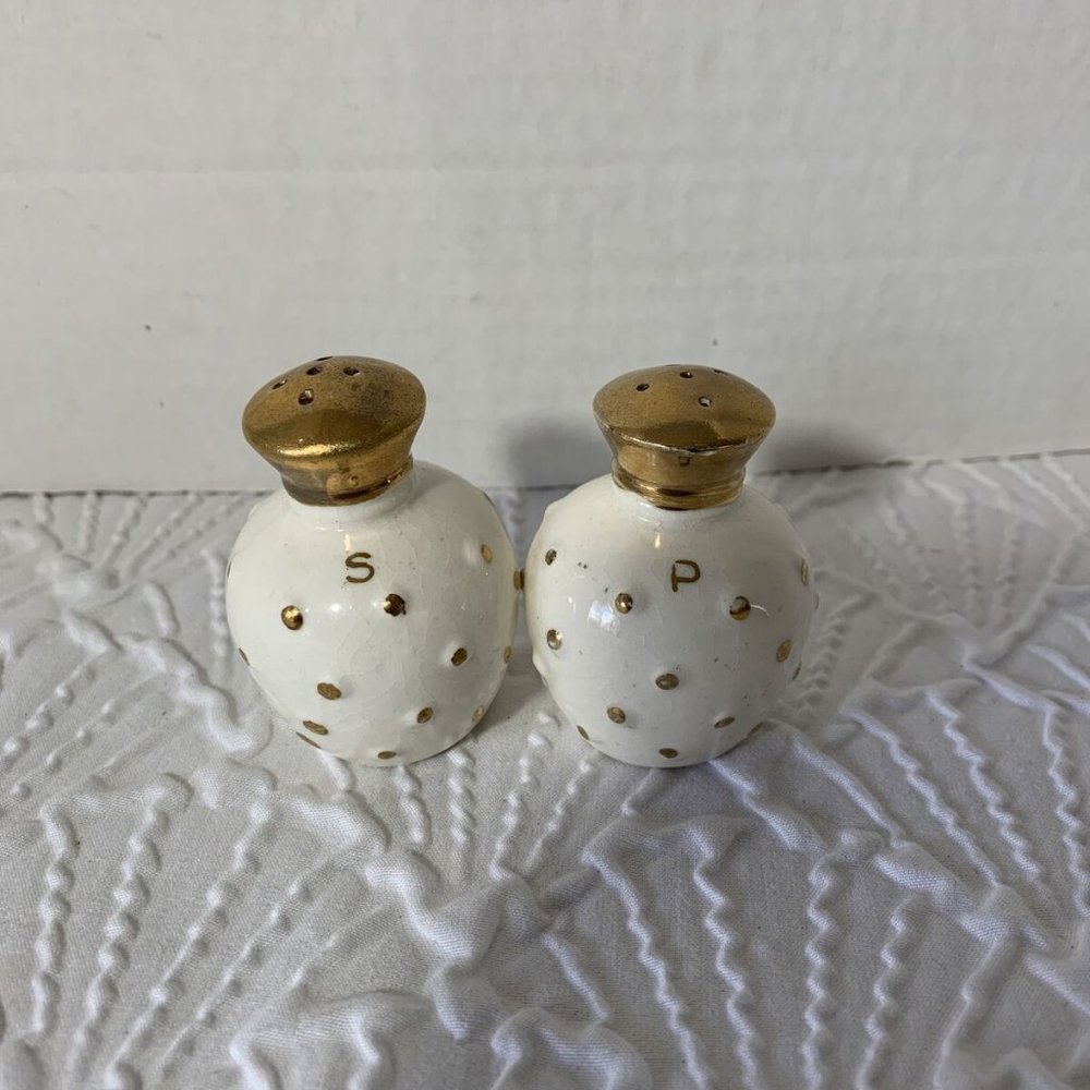 Vintage Napco Porcelain White with Gold Dots & Top